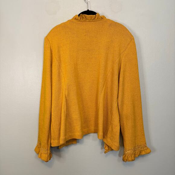 Todd & Olivia Cardigan Womens 20 Mustard Wool Ruffle Open  Sweater Embellished - Picture 2 of 12